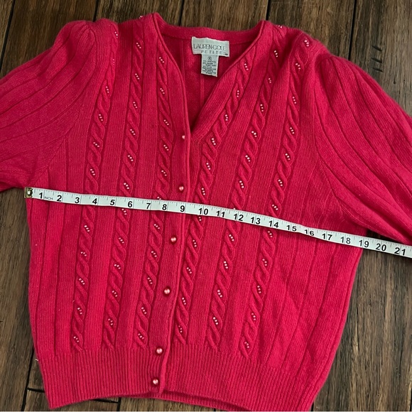 Vintage Lauren Cole Lambswool Angora Cardigan Medium Petite Pink Feminine Girlie - Picture 10 of 13